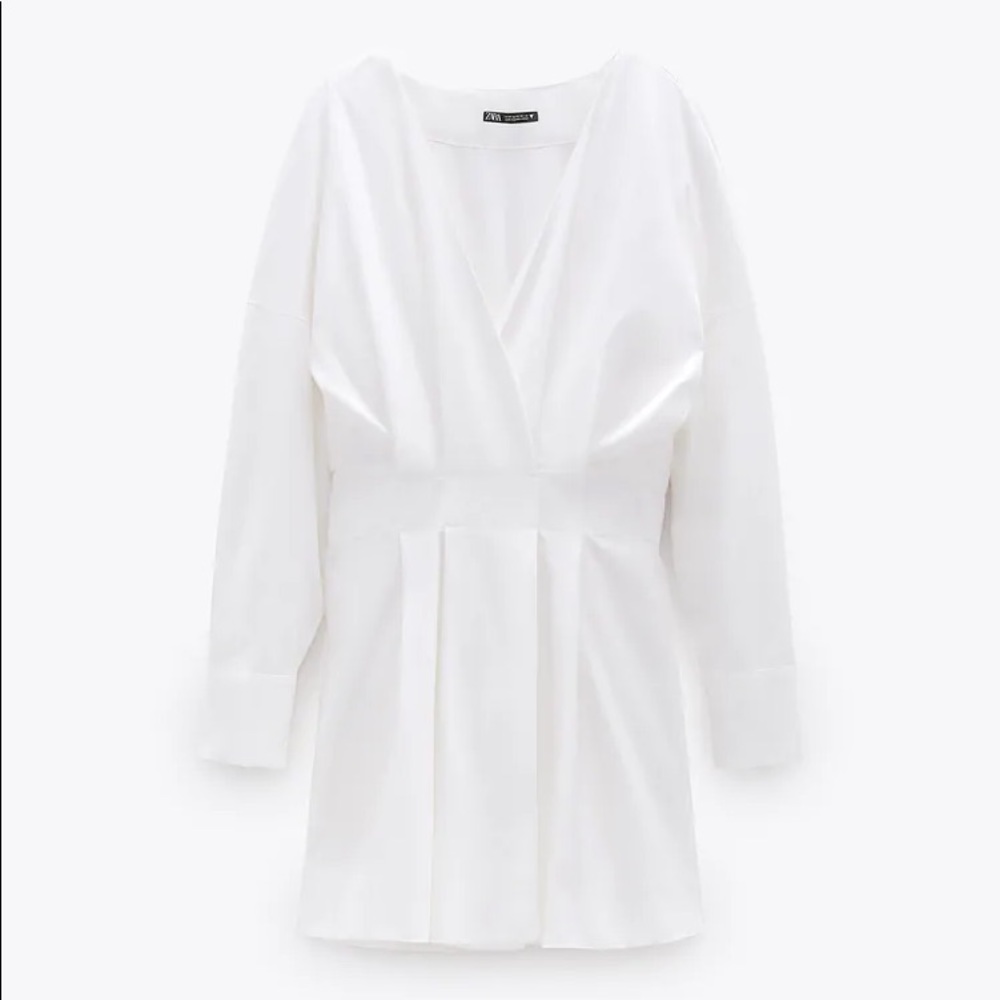Zara white long sleeve shirt dress NWT